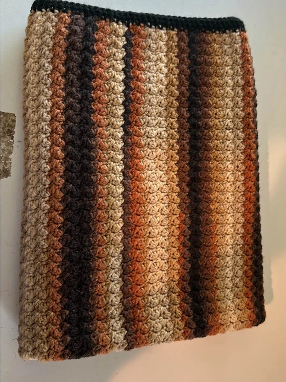 Handmade Striped Crochet Throw - Brown & Cream